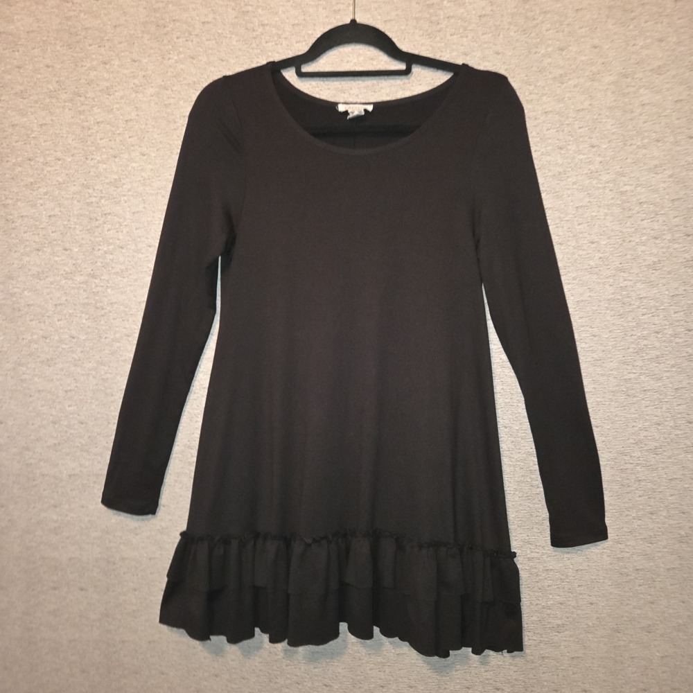 Capella Black Ruffle Hem Dress Long Sleeve Stretch